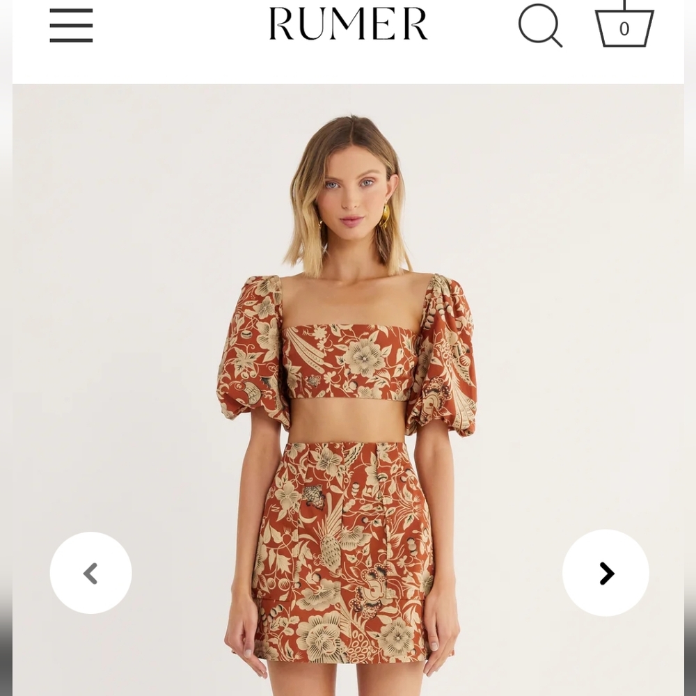 Rumer The Label Neve High Rise Mini Skirt Large  Rust Floral